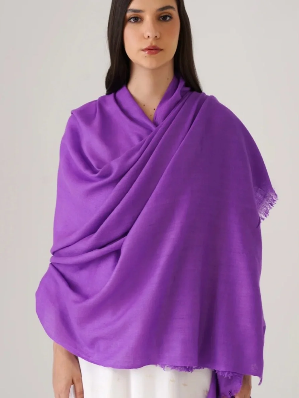 PASHMINA Handwoven Solid Cashmere Pashmina Shawl, Amethyst Purple